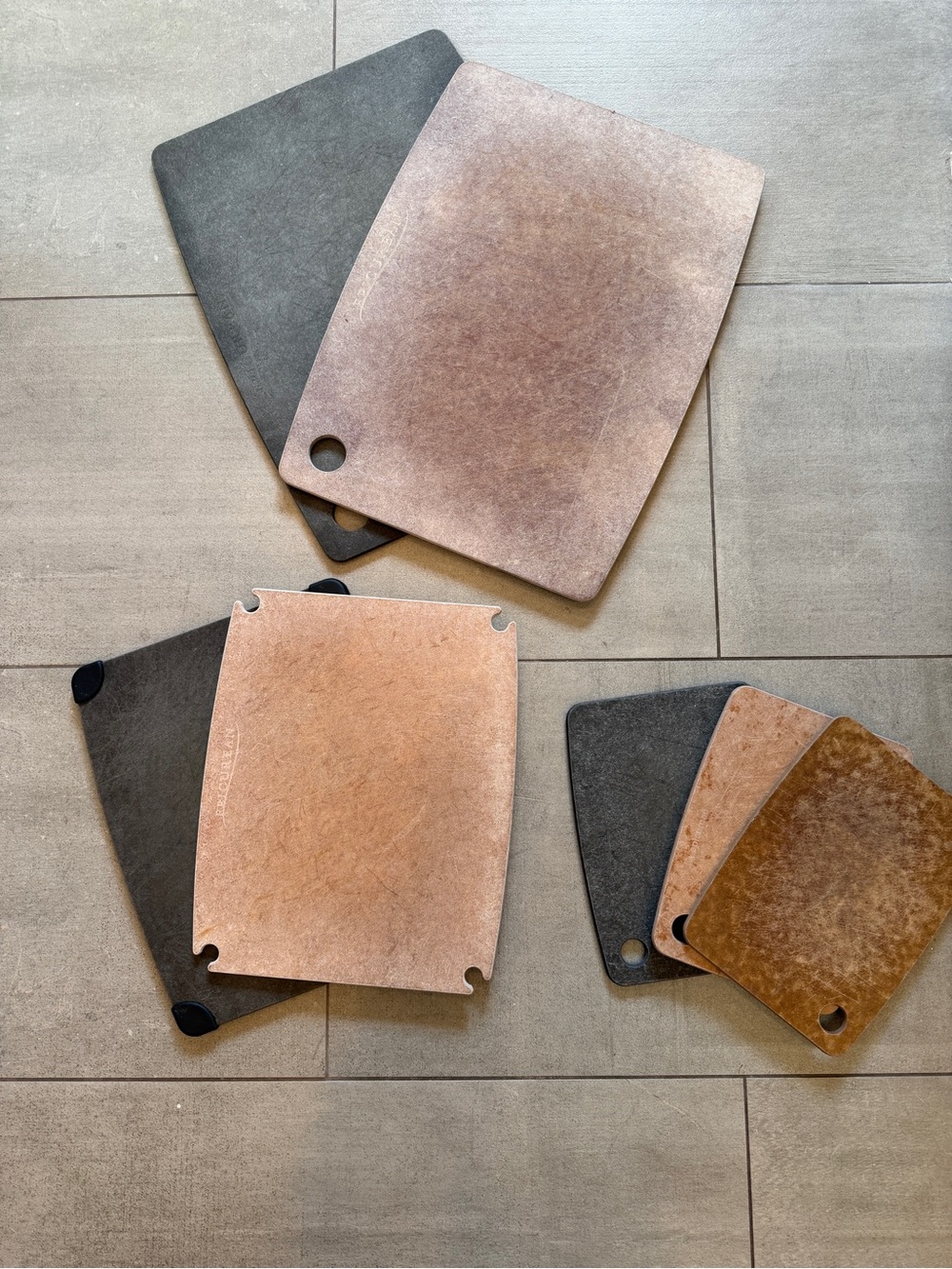 Epicurean Utility Cutting Boards/trivets - Brown & Grey/Black. Set of 7 as shown